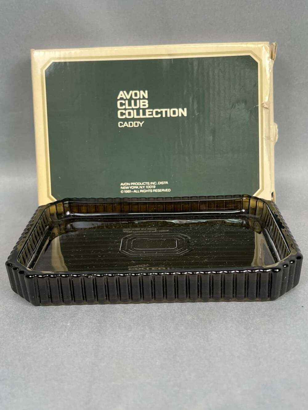Vintage Avon Club Collection Smoked Glass Caddy with Box